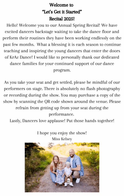 Page 2 of Let's Get It Started Recital 2025 Program